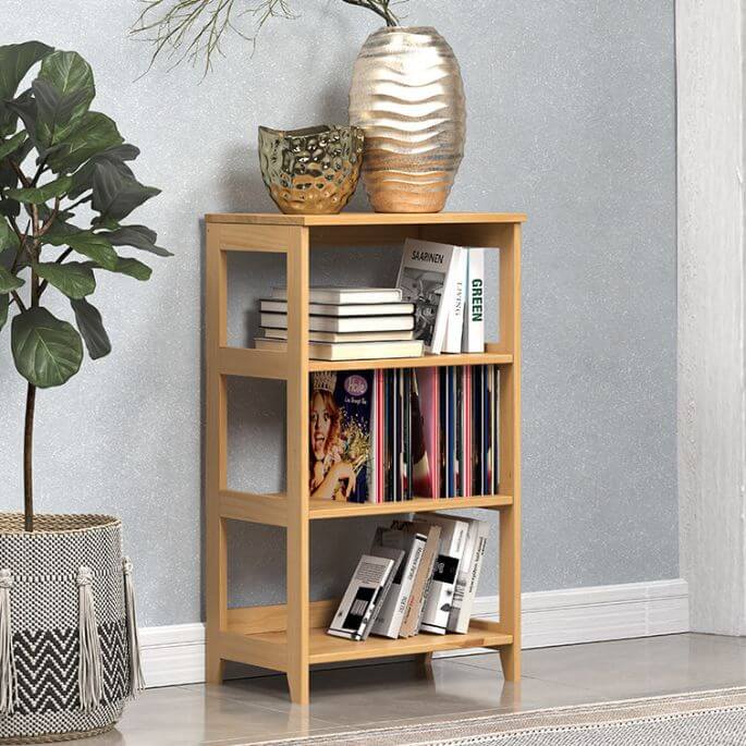 Etagère contemporaine en pin massif ciré miel H 90 cm Elwina